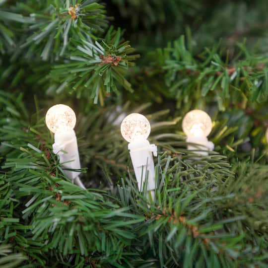 50ct. Warm White LED G12 Berry Mini Christmas String Lights with White Wire
